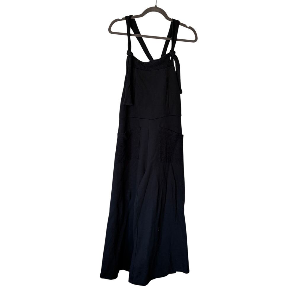 Bucket List overalls fleece terry black large adjustable patch pockets wide leg